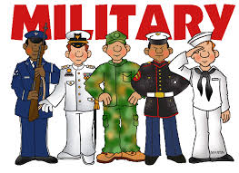 Image of cartoon men in uniforms from each of the five military branches